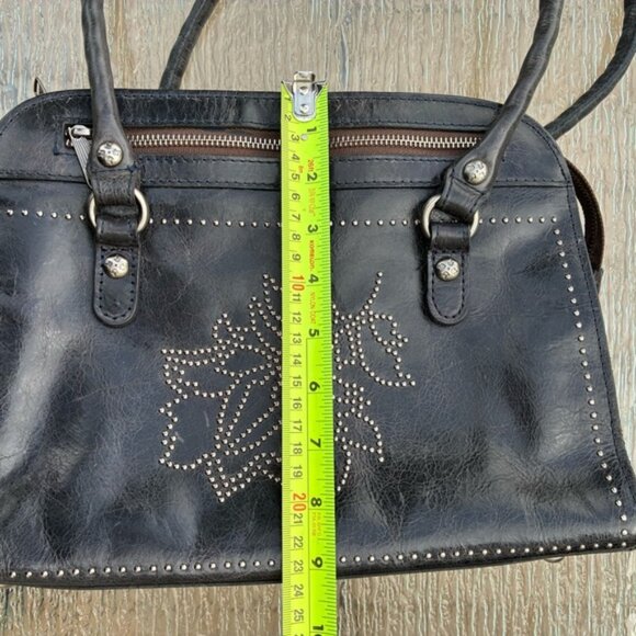 Patricia Nash Calvi Square Satchel Crossbody Bag Distressed Leather Deep Navy - Picture 14 of 16